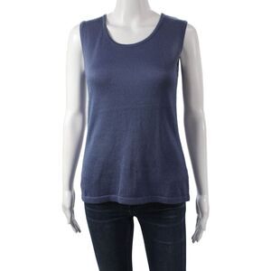 Jennifer Tyler Women Basic Cotton Sleeveless Tank Top Blue Round Neck Size 48